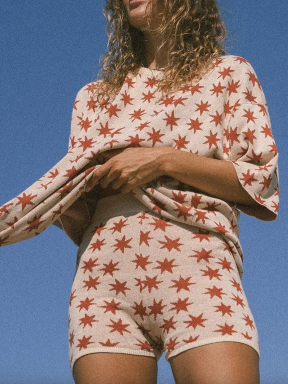 Ciao Ciao Star Print Oversized Knit Top & Shorts Coord Matching Set S